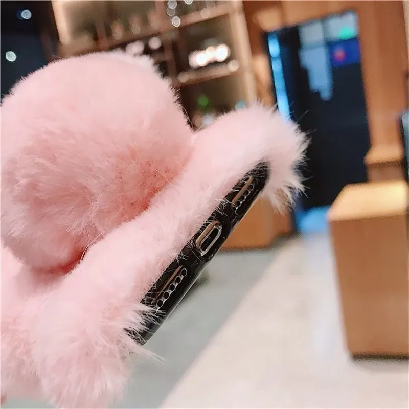 Милый чехол с кроличьими ушками для Huawei P20 Pro Lite Bunny плюшевый Меховой телефона honor 8c