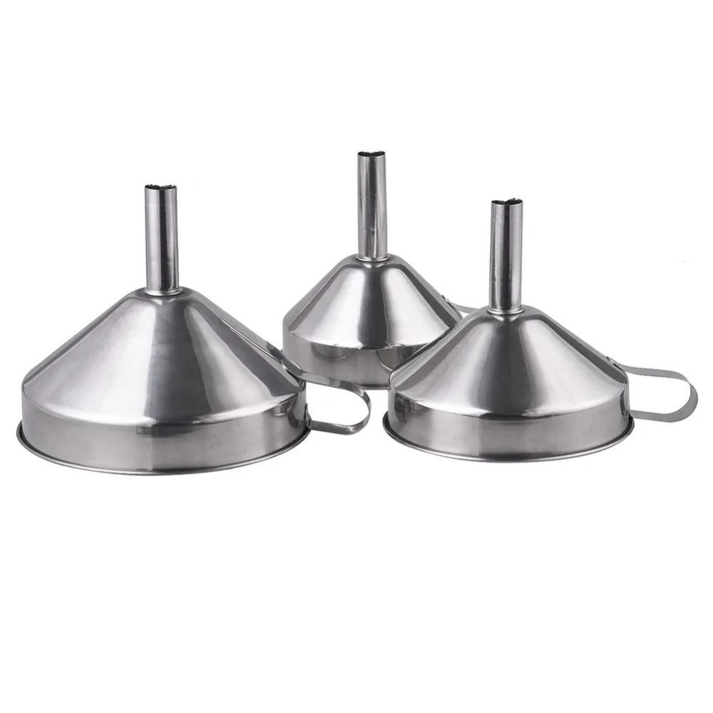 

New Arrival 3pcs/set Sliver Stainless Steel Metal Wide Mouth Eco-Friendly Kitchen Funnel Easy To Clean Wine Water Filter Funnel