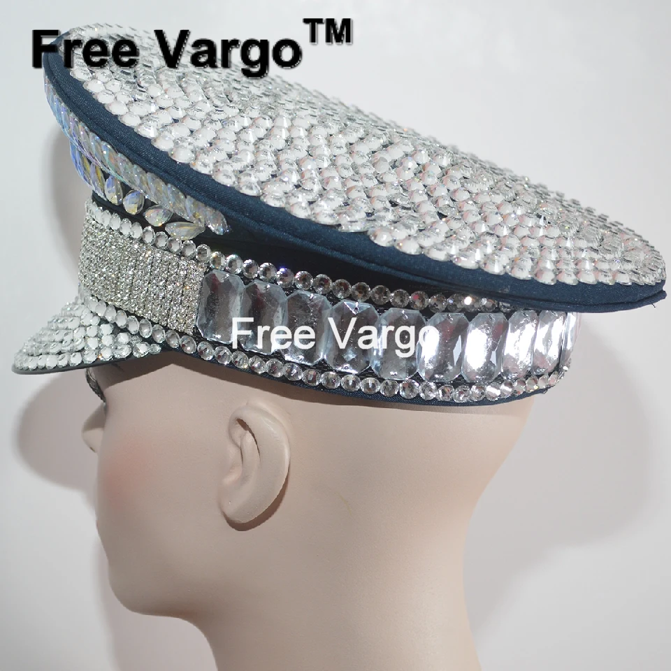 Burning Man Holographic Crystal Headdress Rave Festival Party Headpiece Captain Military Hat Sparkly EDM Stage Dj Dance Costume 