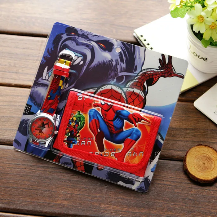 Новые детские часы с кошельком из мультфильма, часы с человеком-пауком, Микки и Минни, подарки на день рождения для студентов, кварцевые часы с кожаным ремешком - Цвет: Red Spiderman