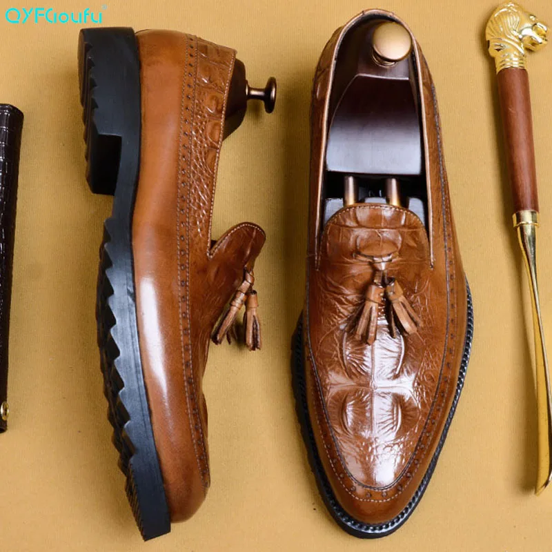 

2019 Hot Handmade Formal Shoes Men Wedding Office Male Dress Shoe Genuine Calf Leather Men Oxford Crocodile Shoe EU 46