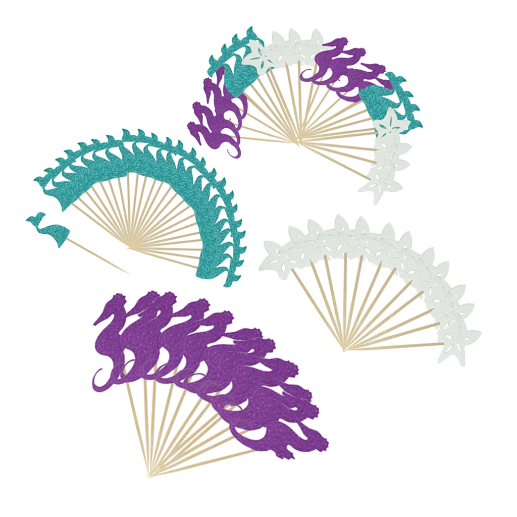 24Pcs Birthday Party Mermaid Sea Star Theme Cake Topper Insert The Sea Girl Birthday Cake Decorating Flags Kids Party Favor 