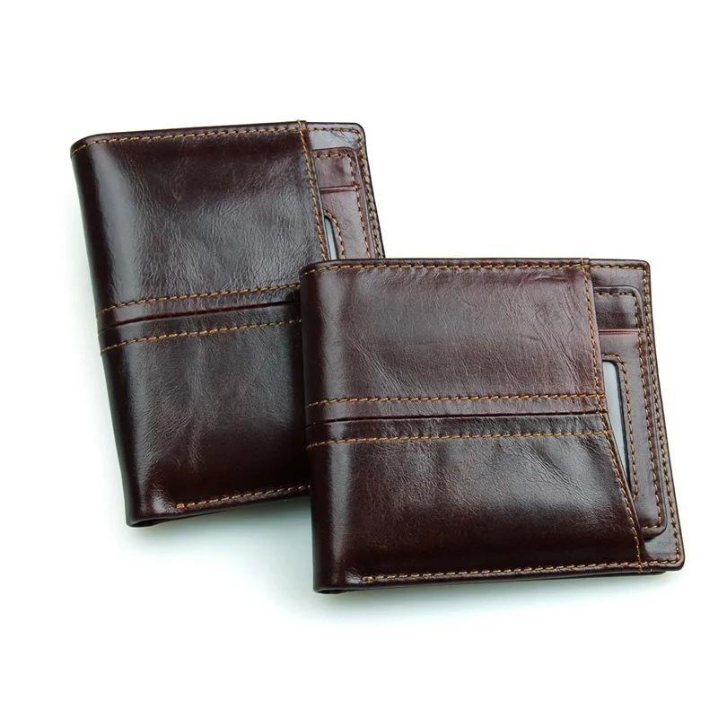 MJ Male Wallets Vintage Genuine Leather Bi-Fold Men's Wallet Card Holder Short Purse Coin Pocket ID Photo Window Wallet for Men (5)