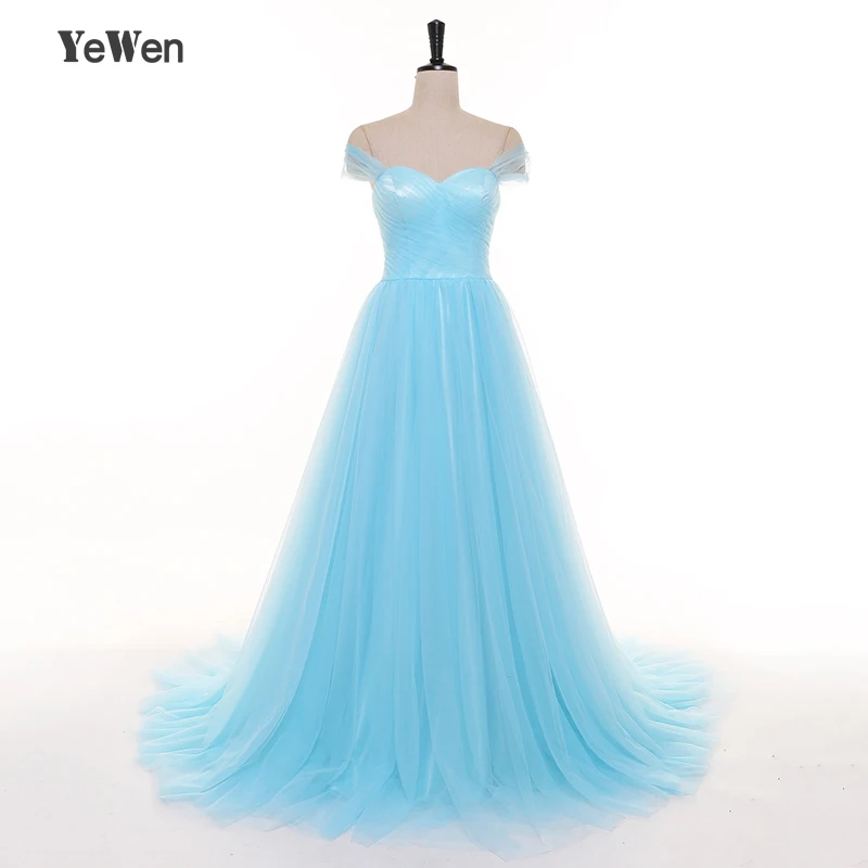 

Light Blue Simple Cheap Off Shoulder Evening Dress Lace Up 2019 Long YeWen Sexy Formal Party Prom Dress Robe De Soiree Longue
