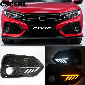

2PCS For Honda CIVIC hatchback 2016 2017 2018 2019 Daytime Running Light LED DRL fog lamp Driving lights Yellow Turn Signal Lamp