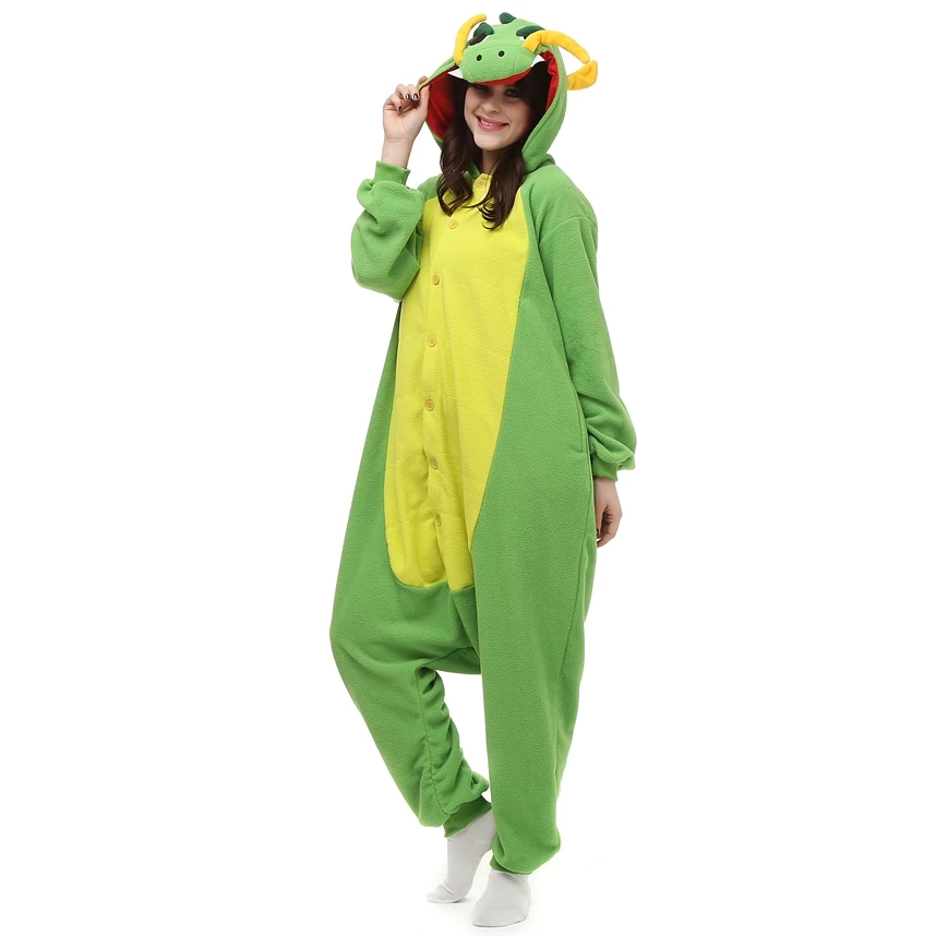 Adulti Polar Fleece Kigurumi China Dragon Women Costume Cartoon Animal Onesies Pigiama Uomo Halloween Carnival Party Tuta
