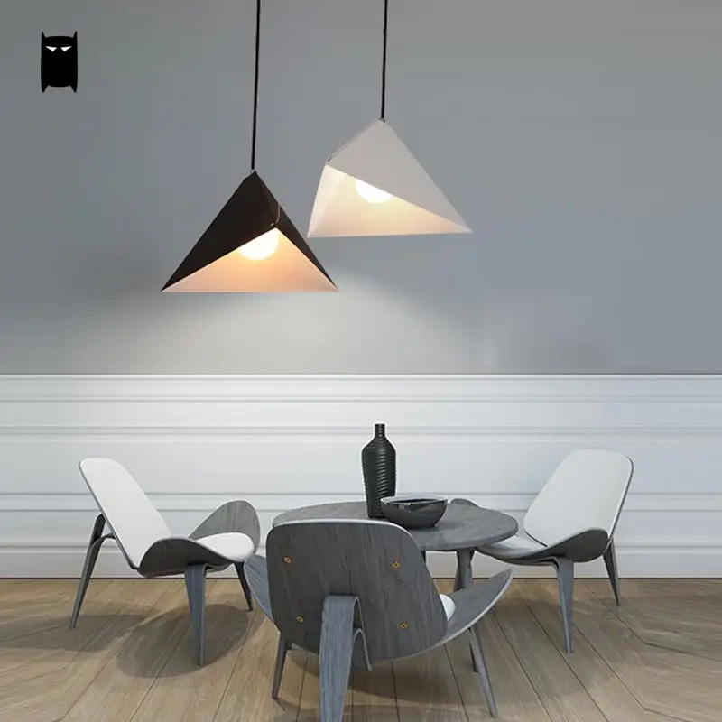 Матовый белый черный железный геометрический треугольный подвесной светильник скандинавский минималистичный подвесной потолочный светильник дизайн для столовой бара