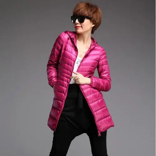 Женская теплая зимняя куртка, Женское пальто, тонкая брендовая парка на утином пуху 90%, ультра-легкая пуховая куртка, Длинная Элегантная верхняя одежда, WLF040 - Цвет: rose