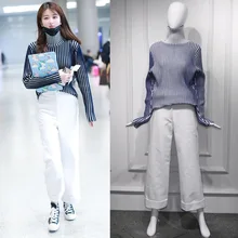 Airport Same Vertical Stripe High-collar Double-color Knitted Sweater Underwear 2019 Turtleneck Women Sweater Pullovers