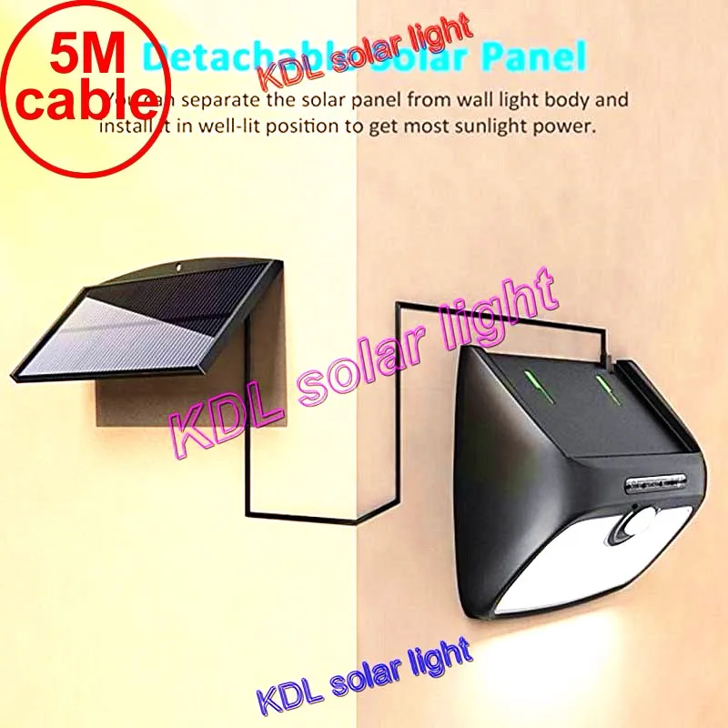 48 Светодиодный свет солнечной энергии PIR датчик движения садовая безопасность уличная настенная лампа Съемная солнечная панель для 5 м кабель уличная wal
