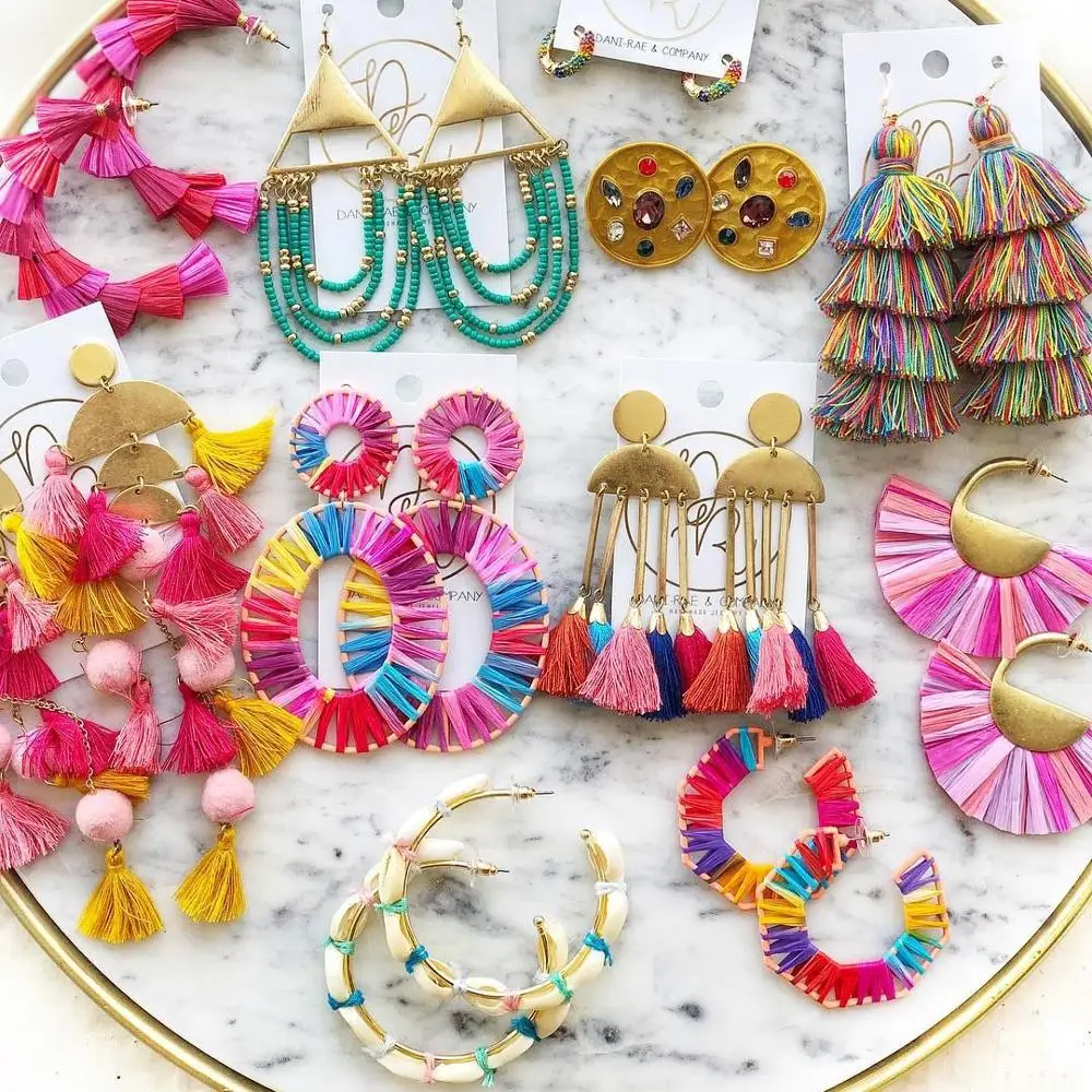 

Ladyfirsy 2019 Rainbow Multicolor Raffia Drop Dangle Earrings for Party Girl Newly BA Bohemian Handmade Statement Earrings Women