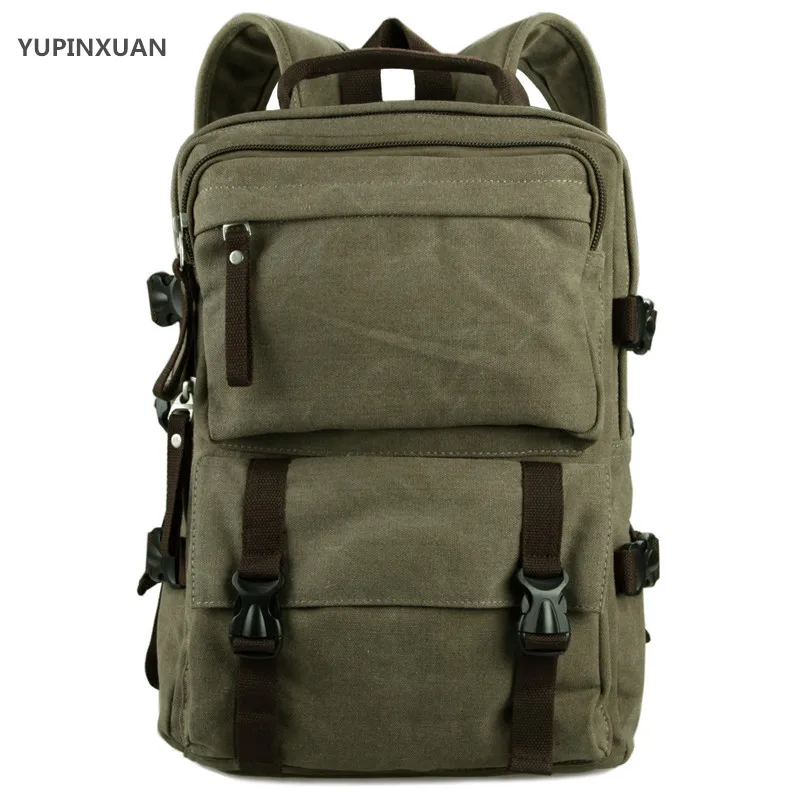 

YUPINXUAN Europe Fashion Pure Cotton Canvas Backpacks for Teenagers Army Green Shool Backpack Unisex 14" Laptop Daypacks Mochila
