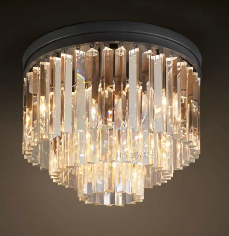 

American Crystal Vintage Wrought Iron pendant lamp Suspended Luminaire E27 110-240V Chain Pendant lights for Home Parlor