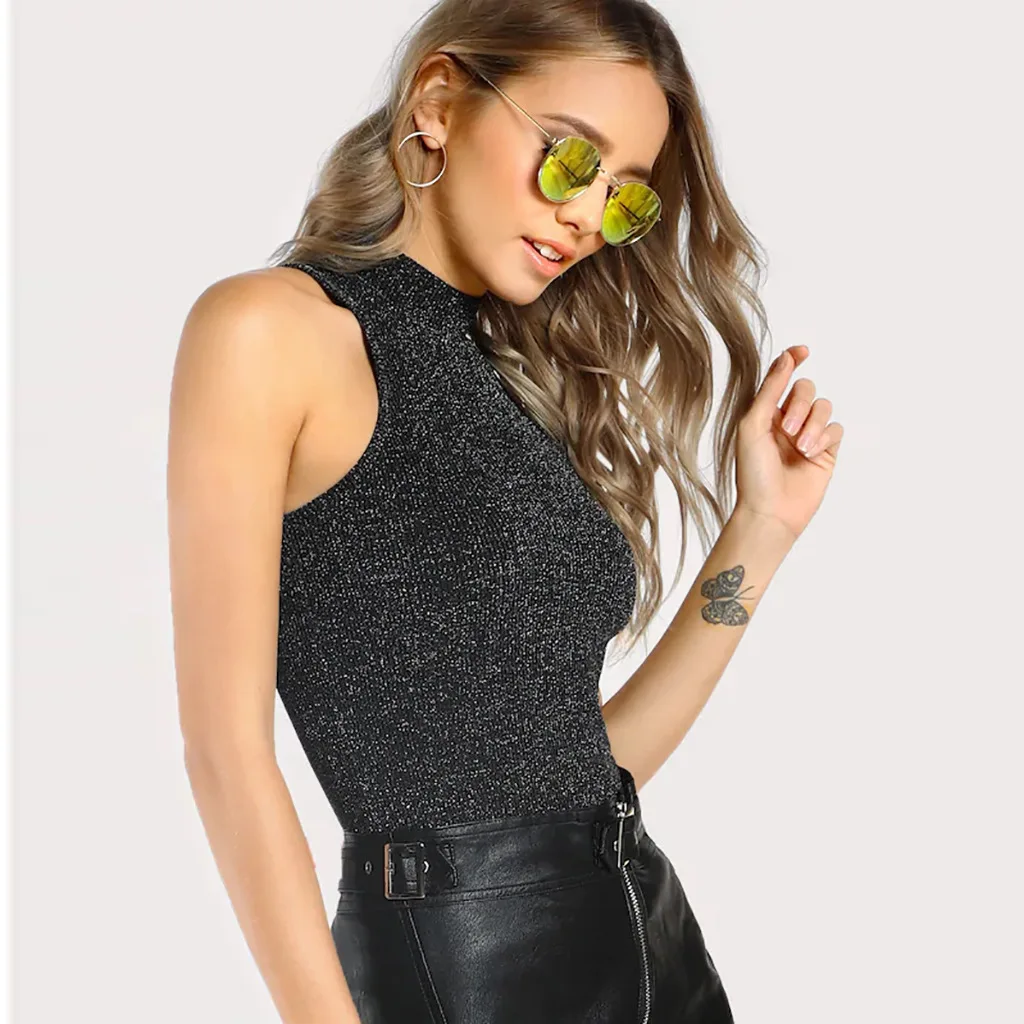 

ladies tops off shoulders top mujer verano summer top 2019 Women's High Collar Bottoming Shirt Sleeveless Ribbed Vest Top #QWE67