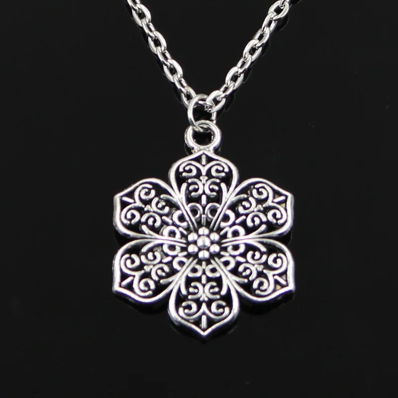 

Simple Classic fashion flower Antique Silver Pendant Girl Short Long Chain Necklaces Jewelry for women