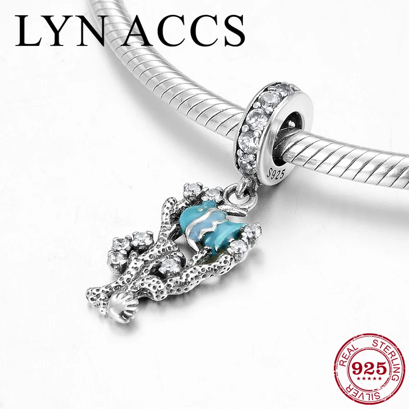 

2019 Creative 925 Sterling Silver Underwater world blue fish Enamel Pendants Jewelry Making Fit Original Pandora Charms Bracelet