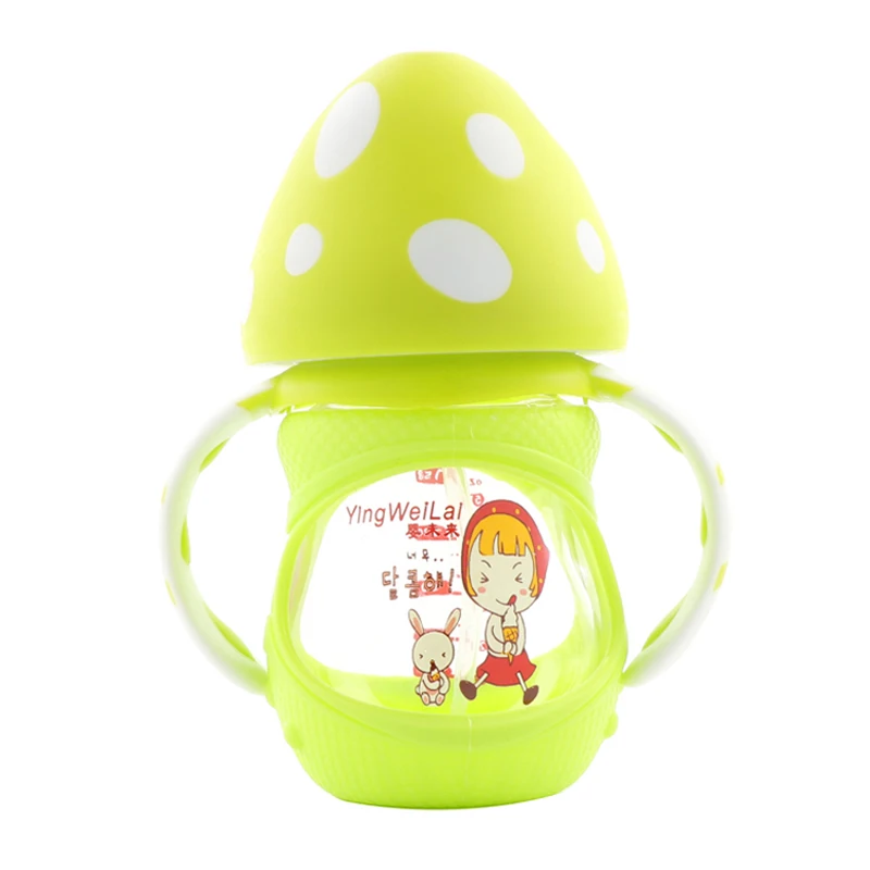 MMBABY 150ml Baby Milk Feeding Bottle with Silicone Handle BPA Free Safe Infant Drinking Water Glass Bottle