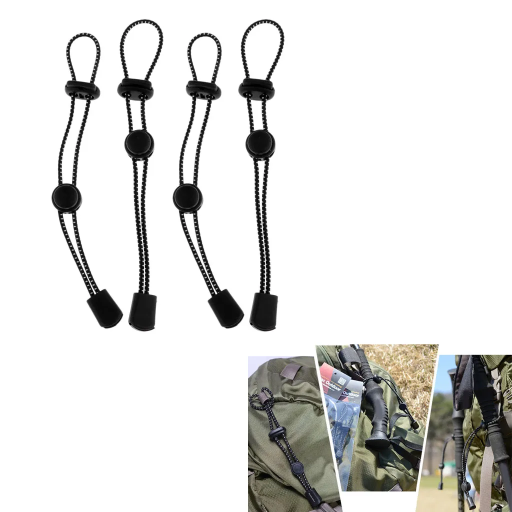 4Pcs Backpack Securing Hiking Walking Stick Elastic Rope Holder Adjustable Outdoor Climbing Accessories 19cm Black