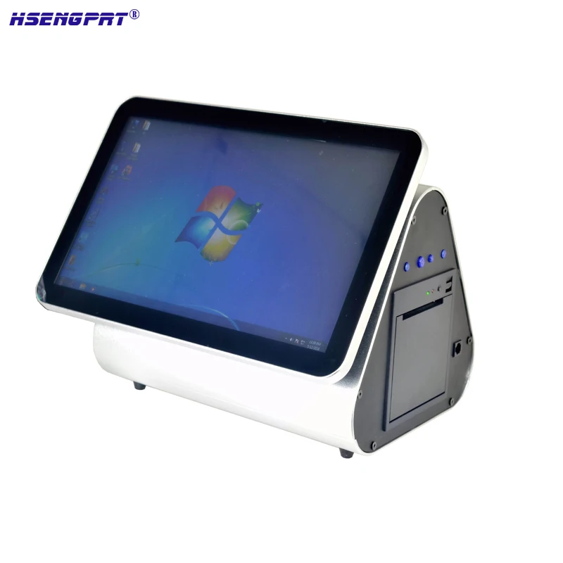 

HSPOS 15.6 inch touch screen pos system and have builtin auto cut 80mm printer and QR code scanner support dual screen order
