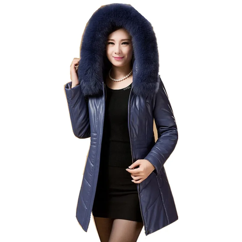 Plus Size Winter Warm Parkas For Women 4XL 5XL Fur Hooded Leather Overcoat Female Large Size Thicken Down Cotton Coat Ds50277
