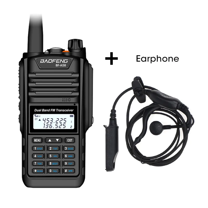 Baofeng BF-A58 портативная рация IP68 Водонепроницаемый 128CH двухдиапазонный UHF VHF двухстороннее радио Ручной fm-приемопередатчик CB Ham радиостанция - Цвет: add Earphone