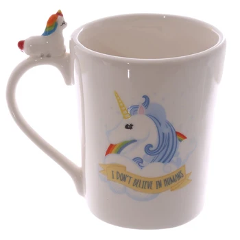 

1Piece I Dont Believe In Humans Cute Quirky Rainbow Unicorn Mug Office Coffee Cup Magical Horse Cup