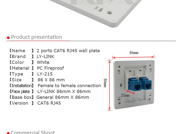 2 порта CAT5 RJ45 сетевой настенной пластины с гнездовым разъемом