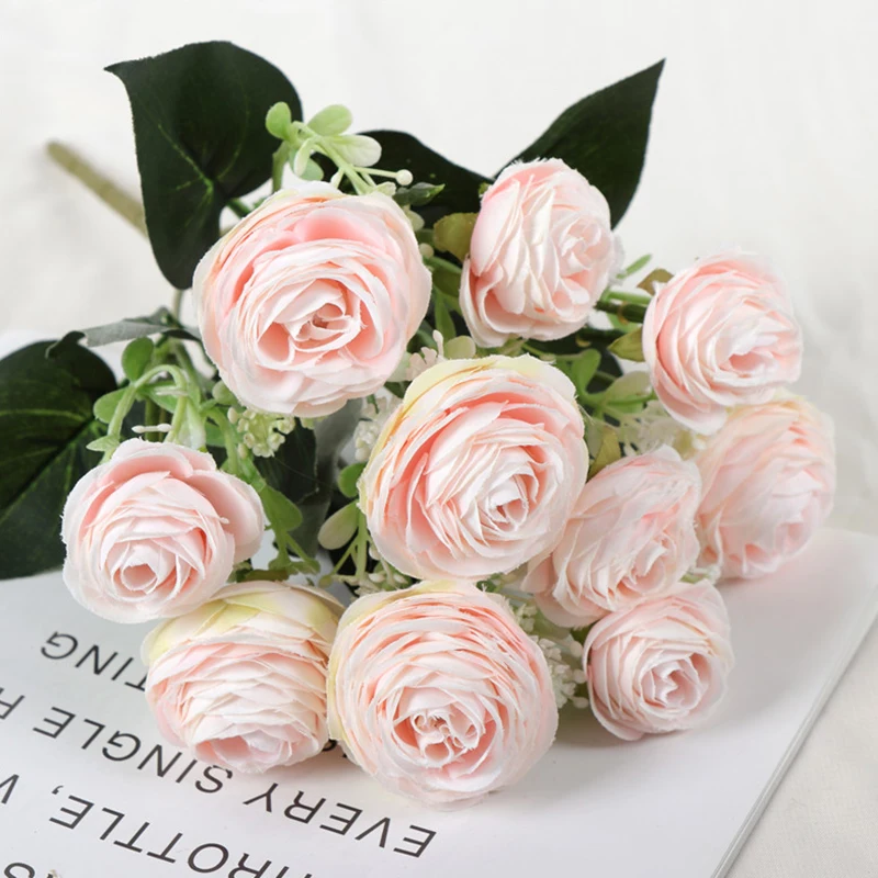 

10heads/bunch rose hand flowers artificial silk flower for wedding home decoration bridal fake flores artificielle roses