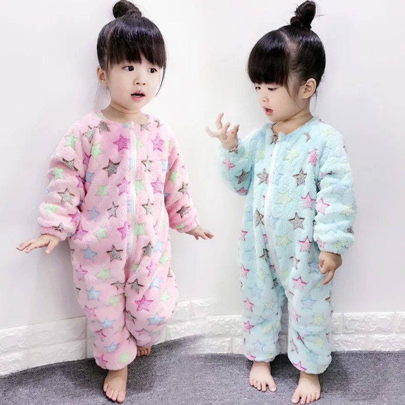 Детская Пижама с добавлением шерсти теплая Пижама с застежкой-молнией для девочек и мальчиков, милая удобная мягкая одежда для сна для малышей, домашняя одежда для маленьких детей не пропускающая холода