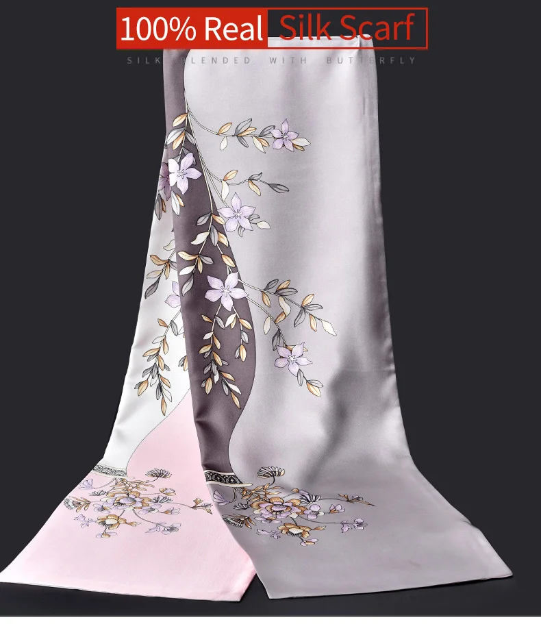 Натуральный шелковый шарф, женский роскошный бренд, шали и обертывания для женщин, винтажные двухслойные мягкие длинные шарфы из чистого шелка