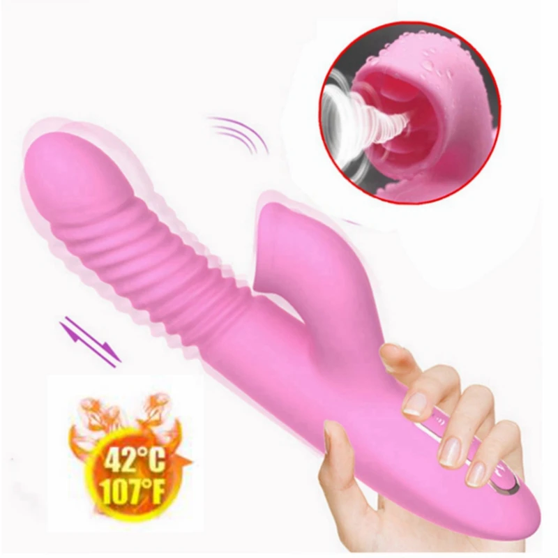Heating Telescopic G spot font b Vibrator b font Clit Sucker Licking Tongue Dildo font b