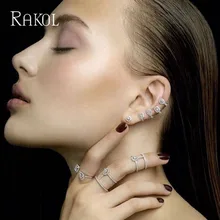 RAKOL нежные Блестящие модные Асимметричные геометрические формы с инкрустацией AAA циркония классические серьги для женщин розовое золото цвет RE02027K