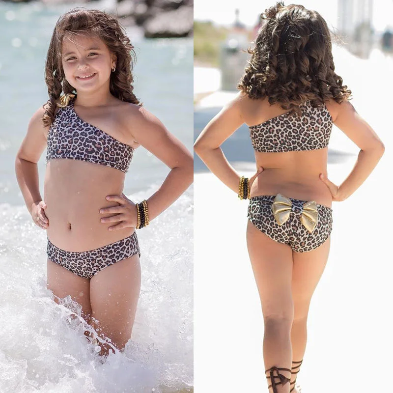 New Fashion 3pcs Kids Baby Girls Swimwear Print Leopard Bikini Set Swimwear Swimsuit Bathing Suit g