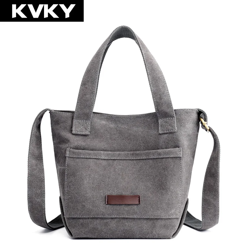 

KVKY Women's Canvas Handbags High Quality Female Single Shoulder Bag Solid Messenger Bag Multi-pocket Casual Ladies Totes Bolsas
