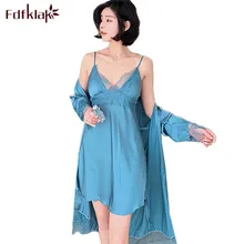 Высокое качество Модный халат женский сексуальный спагетти ремень ночной халат комплект из двух предметов кружевной Шелковый халат Женская тонкая домашняя одежда