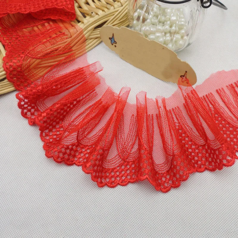 5Yards/lot 8CM Lovely Fabric RED Lace Embroidery Net Lace Trim For