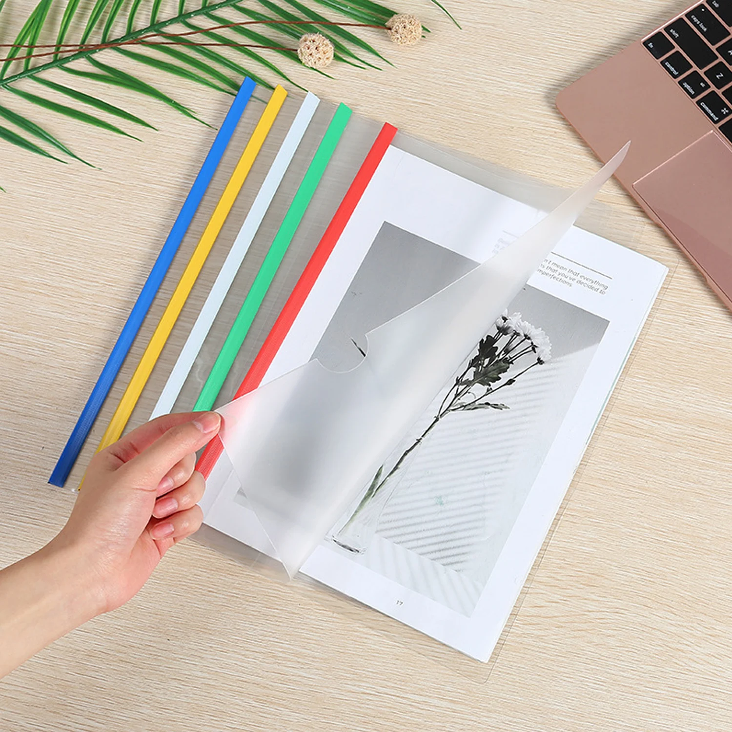

10PCS A4 Clear Plastic File Document Folder Sliding Bar Clips Report Covers for Display Organizer Binder School Office Mix Color