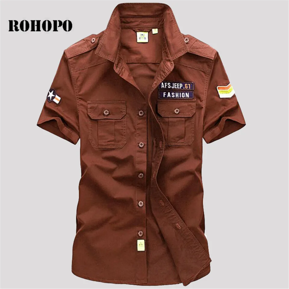 ROHOPO S to 5XL Летняя мужская рубашка с коротким рукавом 100% хлопок Свободные