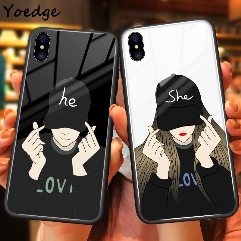 

Tempered Glass Couple Cases For iPhone XR Cover For iPhone 6 6s 7 8 Plus 7plus 8plus Coque For iPhone X XR XS Max Soft Edge Case