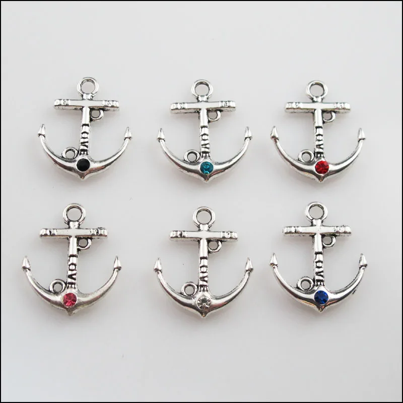 6Pcs Tibetan Silver Tone Blue Glass Round Beads Anchor Charms Pendants 6Pcs Tibetan Silver Tone Blue Glass Round Beads Anchor Charms Pendants