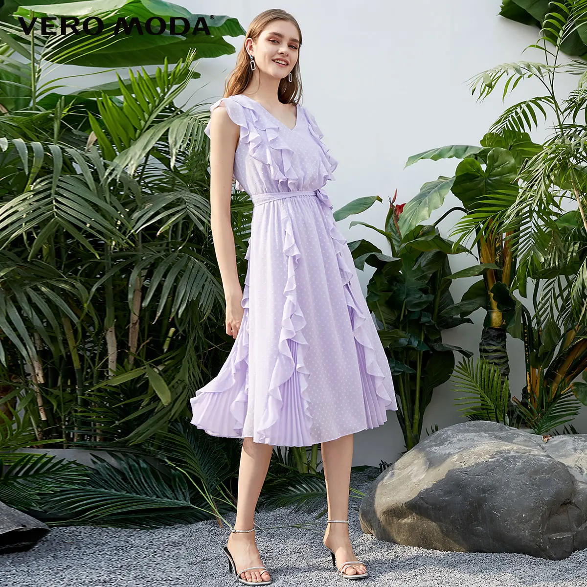 Vero Moda Новое Женское винтажное плиссированное платье в горошек с v-образным вырезом | 31927B562
