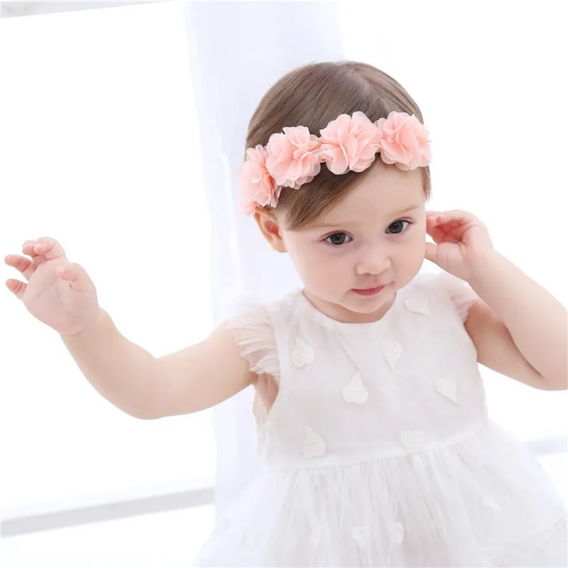 New Cute Sweet Headdress Children's Hair Accessories Newborn Children New Baby Girl Flower Headband Pink Hair Band