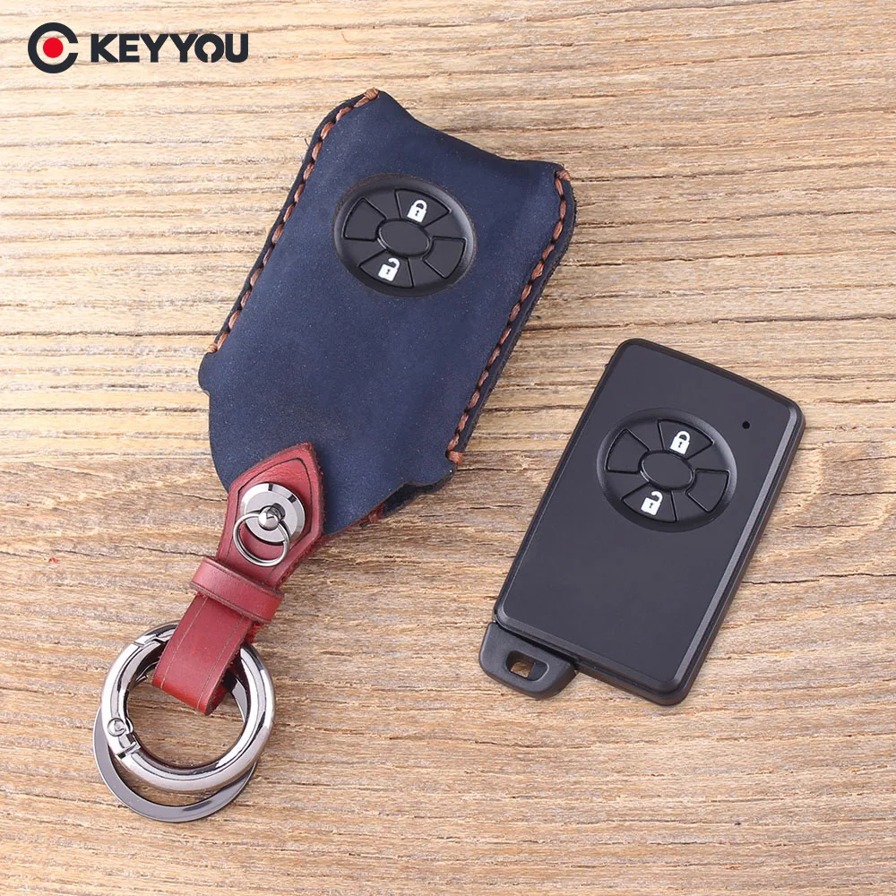 Кожаный чехол для ключей KEYYOU, брелок с 2 кнопками, смарт-пульт дистанционного управления, брелок для Toyota RAV4 Vitz Ractis, автомобильный чехол для ключей