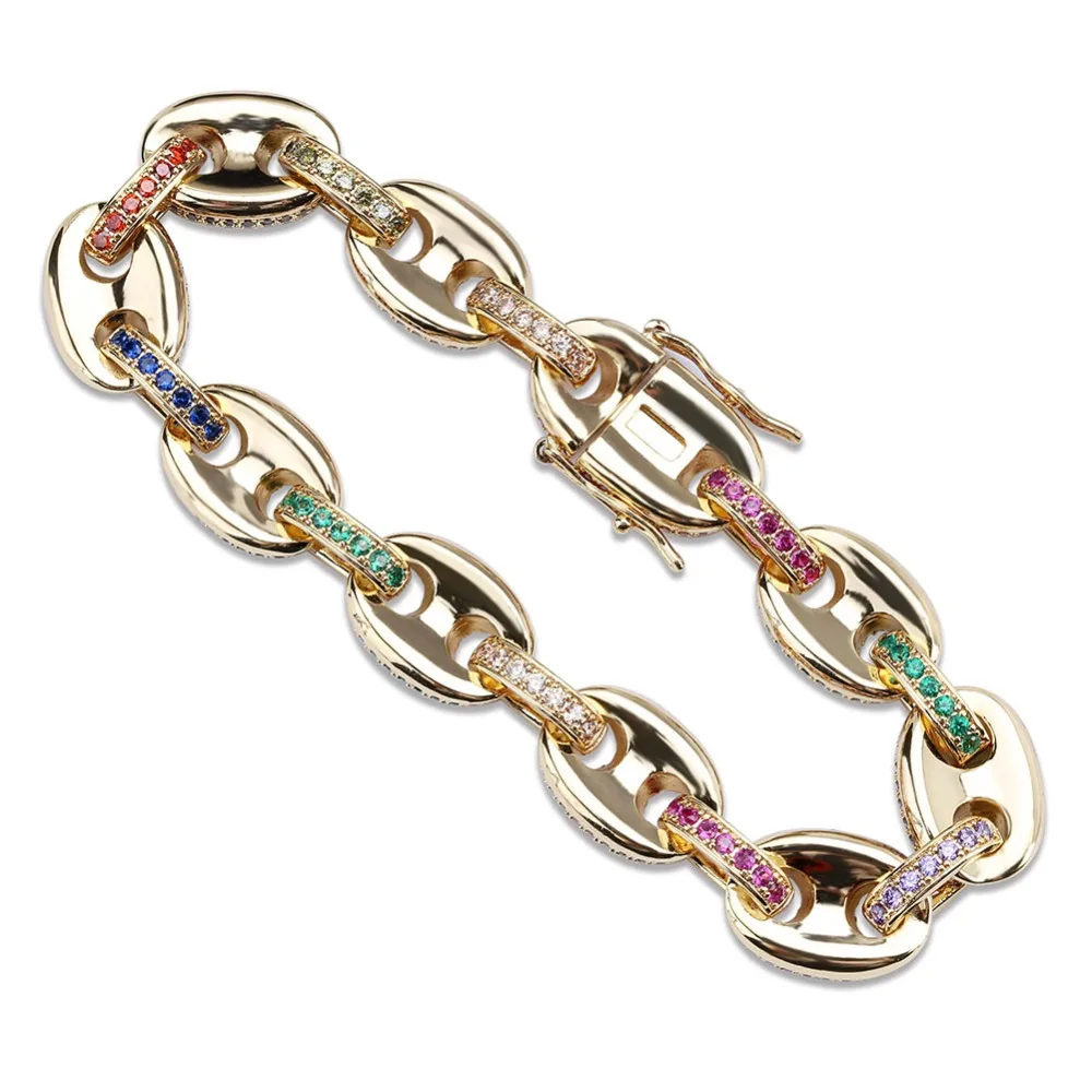 Tanie TOPGRILLZ 12 MM stałe z powrotem kubański Link bransoletka Bling męska Hip hop biżuteria miedzi materiał mrożona Cubic cyrkon łańcuch bransoletka