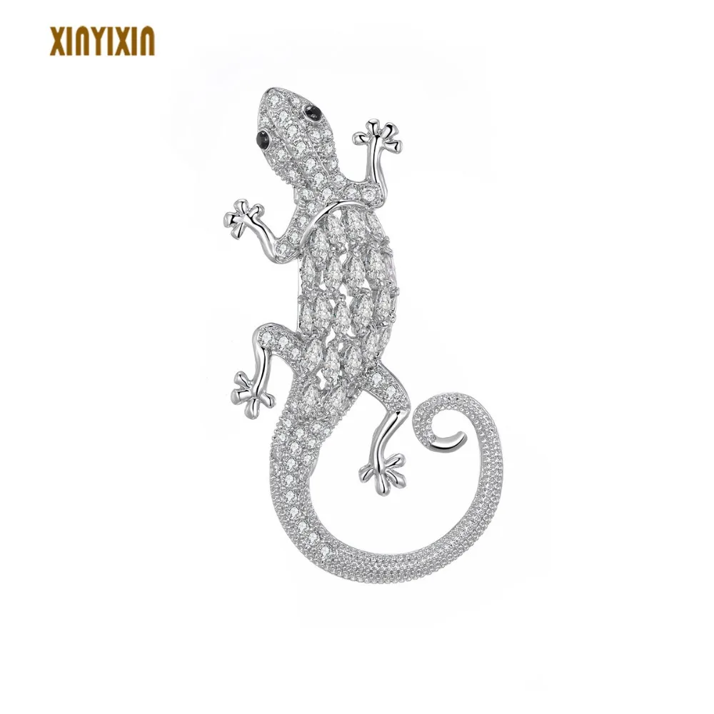 

Luxurious Silver Cubic Zirconia Lizard Women Brooch Lovely Mascot Lizard Brooch Fashion Jewelry Valentine's Day Birthday Gift