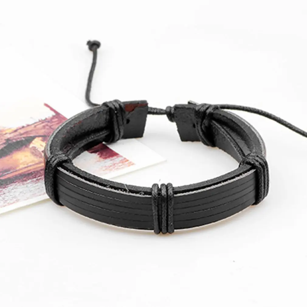 GENBOLI 6 шт./компл. мужские ювелирные изделия регулируемый черный PU кожаный плетеный браслет многослойный на шнуровке мужской браслет