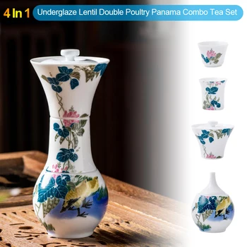 

4 In 1 Underglaze Lentil Double Poultry Panama Combo Tea Set Travel Set Teaware Handmade China Ceramic Tea Milk Coffee Cup
