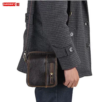 

Men's Shoulder Bag Leather Messenger Bag Genuine Leather Male Business Casual Sports Bag Tide Small Crossbody Flap Waist Bags