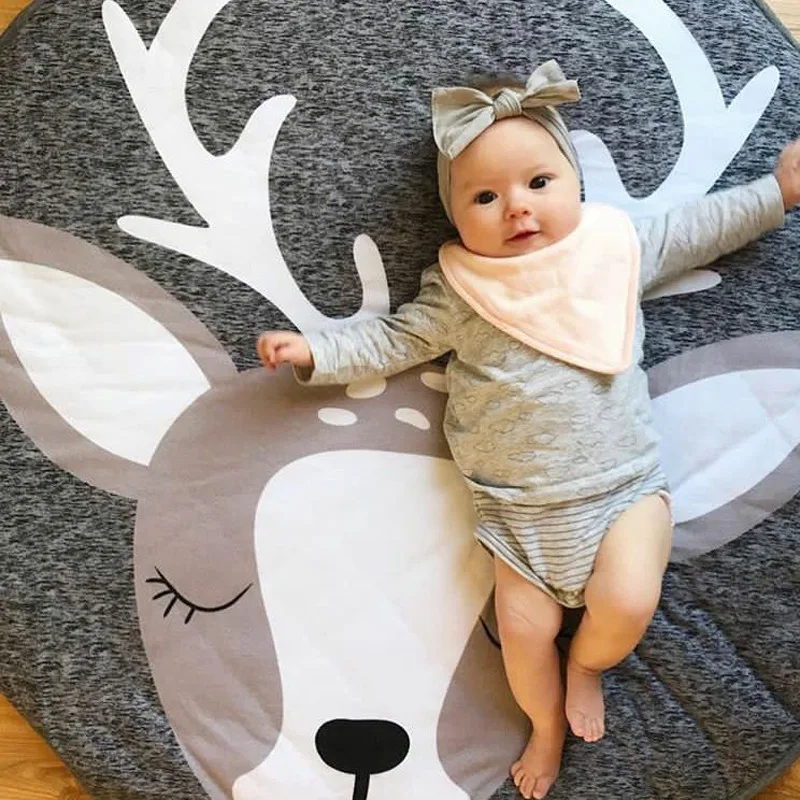 

Cute Christmas Elk Blanket Multifunction Baby Play Mats Developing Crawling Soft Round Carpet Kids Room Decoration Blankets Gift