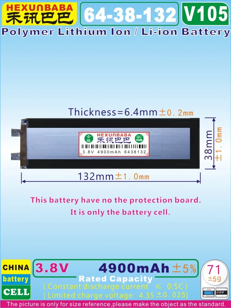 

2pcs [V105] 3.8V 4900mAh [6438132] Polymer Li-ion battery cell for Handheld Gaming Laptop GPD WIN2 battery